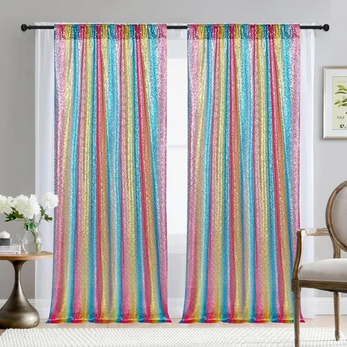 2×8 pies - 2 piezas de cortinas de lentejuelas arcoíris para telón de fondo, cortinas de lentejuelas brillantes para telón de fondo de fotografía,