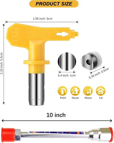 Miniatura 5 de Pistola de pintura sin aire, pistola de pulverización de celda en línea 3600PSI con punta 517 y poste de extensión de 10 pulgadas, color plateado