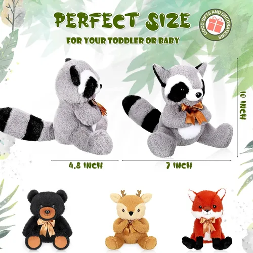 Miniatura 2 de Zomiboo Juego de 4 piezas de animales de peluche del bosque, de la selva, incluye peluche de alce, zorro, mapache, oso, realista, negro, animales