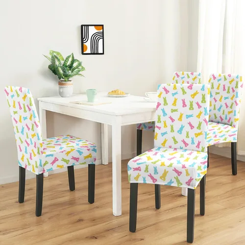 Miniatura 4 de Juego de 4 fundas para sillas de comedor de Pascua, fundas coloridas para sillas Parsons, conejos, conejos, fundas de asiento de silla