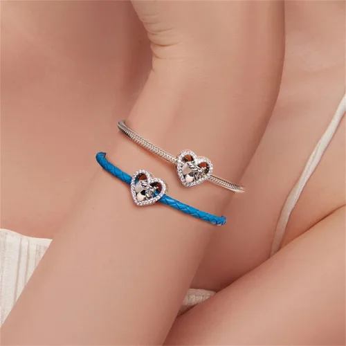 Miniatura 3 de BISAER Abalorio de plata de ley 925 con cuentas de cristal azul Hamsa para pulsera Pandora