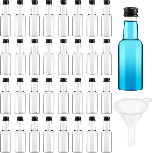 Tessco 100 Piezas Botellas Pequeñas de Licor de Plástico Mini Botella de Aderezo para Ensalada Navidad Pequeños Chupitos de Alcohol con Tapa Vino,