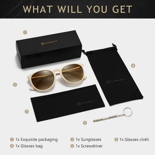 Miniatura 6 de SUNGAIT Gafas de sol redondas vintage para mujeres y hombres, estilo clásico retro