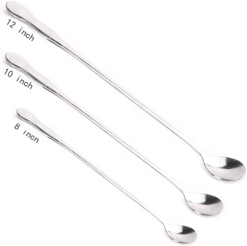 Miniatura 8 de SellerWay Cuchara de mango largo, cucharadita de acero inoxidable helado de 10 pulgadas para mezclar, té, batido, café, 3 formas diferentes