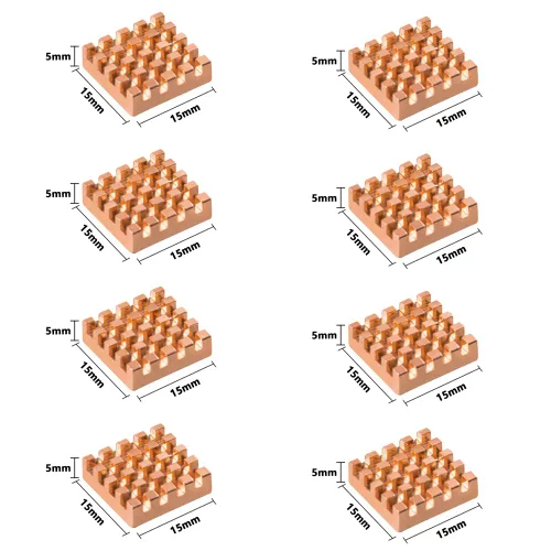 Miniatura 3 de GeeekPi 8 disipadores de calor de cobre puro de 0.591 x 0.591 x 0.197 in con cinta adhesiva conductora térmica para refrigeración electrónica