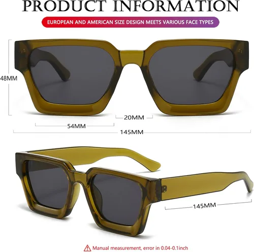 Miniatura 114 de AIEYEZO Gafas de sol cuadradas para mujeres y hombres, gafas de sol cuadradas con montura gruesa, estilo de diseñador simple