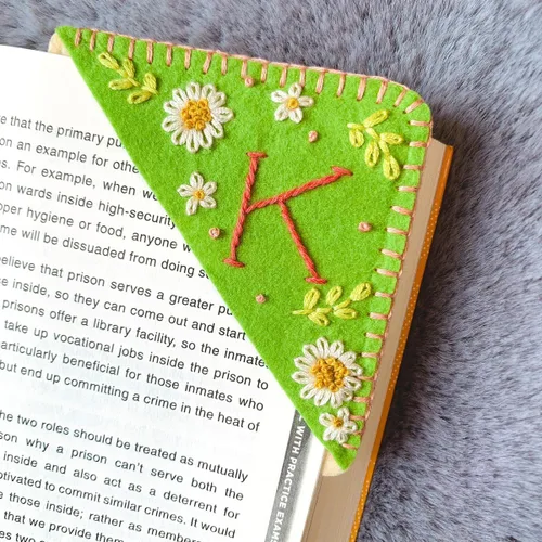 Miniatura 57 de Marcapáginas de esquina bordadas a mano personalizadas, Marcadores para mujeres, Marcador personalizado para los amantes de los libros, lindo Verde
