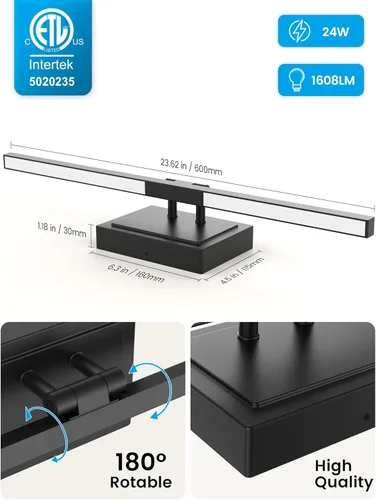Miniatura 7 de NIORSUN Lámpara de baño moderna de 24 pulgadas, 24 W, 5CCT, regulable, luces LED negras sobre espejo, luces de tocador para baño, espejo de baño