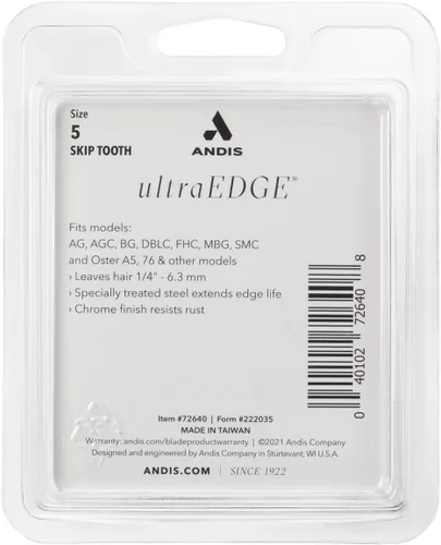 Miniatura 4 de Andis Cuchilla para cortar perros UltraEdge de acero con infusión de carbono, diente de salto tamaño 5, longitud de corte de 1/4 de pulgada (72640)