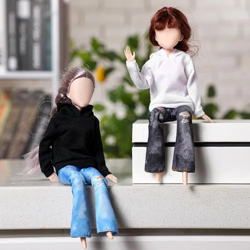 Miniatura 2 de Bencailor 8 piezas de ropa de muñeca de invierno para niña, accesorios de algodón, suéteres de Navidad, pantalones de mezclilla, ropa regular blanco