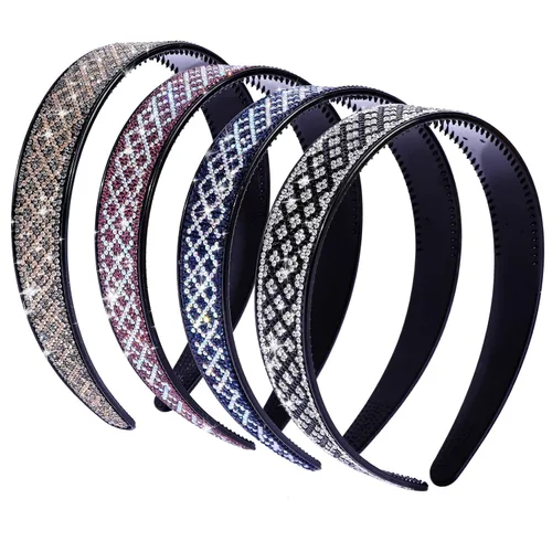 Miniatura 20 de Diademas con pedrería para mujeres y niñas, 4 piezas de diadema brillante de cristal antideslizante, diadema de cabello de pedrería sólida