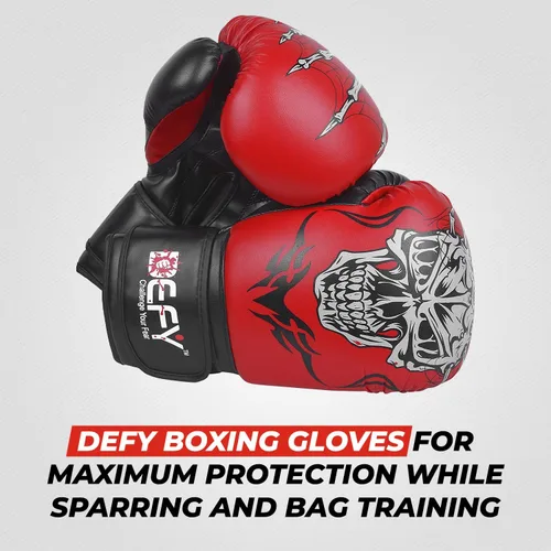 Miniatura 3 de Defy Sports - Guantes de boxeo para hombres y mujeres, de piel sintética de alta calidad, guantes de kickboxing con infusión de gel con soporte