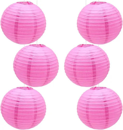 6 linternas de papel de 12 pulgadas, color rosa, chinas, japonesas, redondas, colgantes, faroles de papel para Halloween, bodas, cumpleaños, faroles
