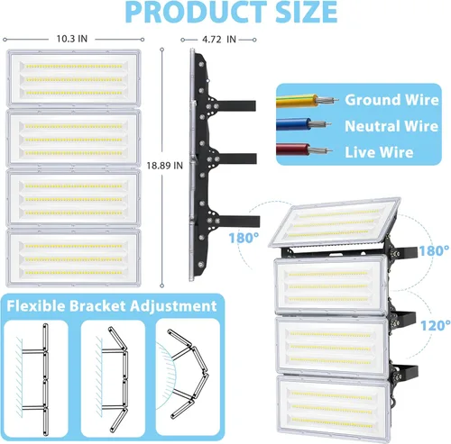Miniatura 3 de ISKYDRAW Luces de estadio de 400 W, 1 paquete de 85-265 V 40000 lm, luces LED superbrillantes, 7000 K, luz diurna, IP67, luces de seguridad