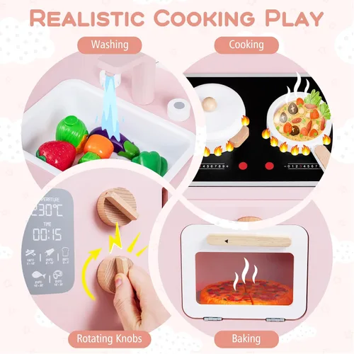 Miniatura 2 de Costzon Juego de cocina para niños, juguete interactivo para niños pequeños con horno, estufa, fregadero, grifo, espacio de almacenamiento