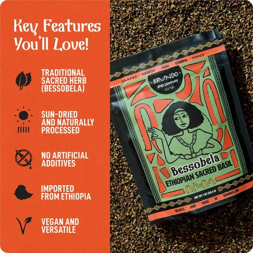 Miniatura 7 de Brundo Spices Bessobela Auténtica albahaca sagrada etíope Recogida y procesada a mano Cosechada e importada de Etiopía Sin OMG Orgánico