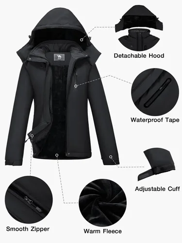 Miniatura 7 de CAMEL CROWN Chaquetas de esquí de invierno cálidas para mujer, abrigo de nieve impermeable con capucha, chaqueta de lluvia resistente al viento