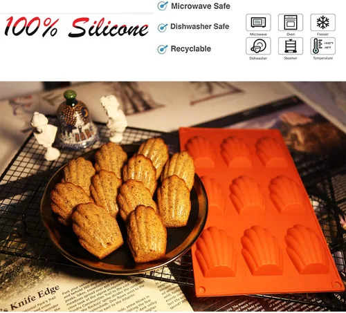 Miniatura 3 de Meajore Madeleine - Molde de silicona para hacer galletas Madeline, molde antiadherente para hornear con 9 cavidades, para hacer galletas Madeleine