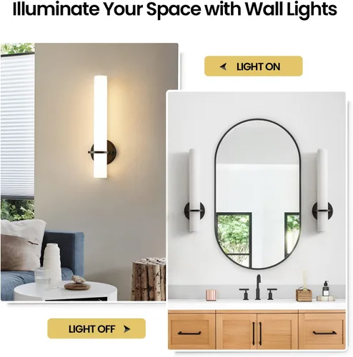 Miniatura 8 de AIJIASI Apliques de Pared Negros Juego de 2, Apliques de Baño de 18 pulgadas con Pantalla Acrílica 18W 3000K LED Regulables Apliques de Pared