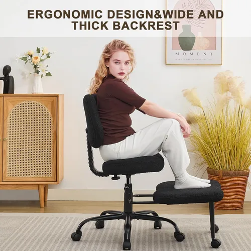 Miniatura 4 de Silla ergonómica de oficina con patas cruzadas, silla para TDAH, asiento ajustable de altura ancha, reposapiés giratorio de 360° con ruedas, silla
