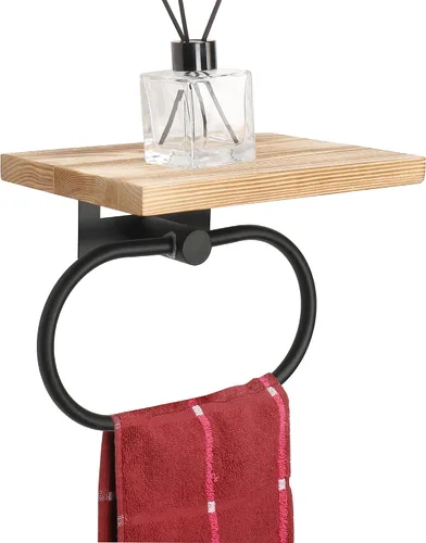Miniatura 11 de TocTen Toallero de mano para baño, toalla de pared con estante de madera, toallero de mano de metal de alta calidad, accesorios de baño, colgador