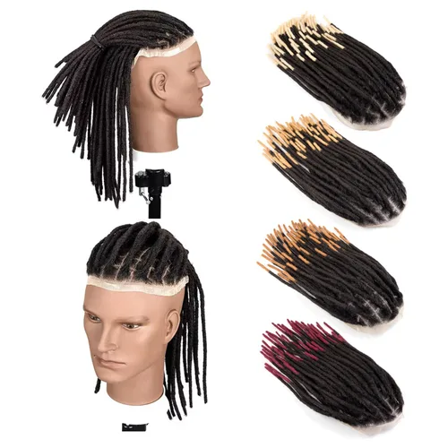 Miniatura 10 de DAIXI - Extensiones de rastas rizadas afro de 8 x 10 pulgadas con base de encaje completo transparente para hombres y mujeres, 56 hebras de 0.2 in
