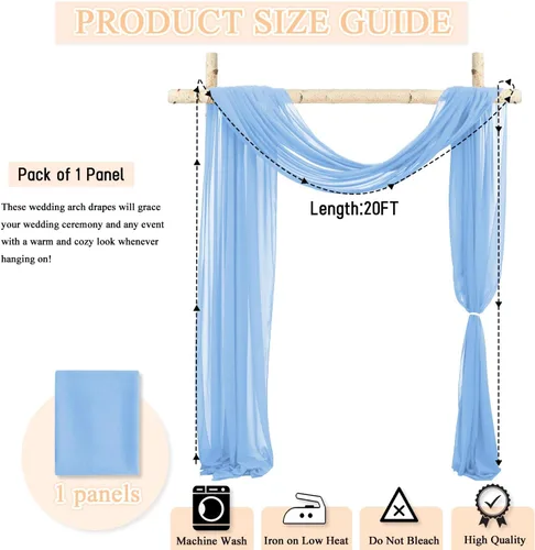 Miniatura 5 de 1 panel de 20 pies para arco de boda, tela transparente azul bebé para drapear, cortinas de gasa para arcos de boda, cortinas azul claro, cortinas