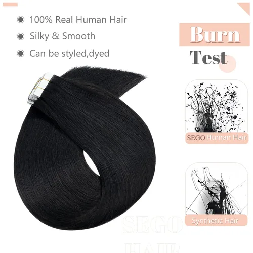 Miniatura 2 de Extensiones de cabello Sego, cabello humano estilo remy, con cinta adhesiva, lacio, cinta adhesiva de entramado tipo piel, sin costuras, invisible