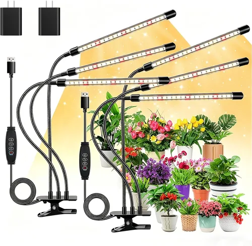 Luz LED de crecimiento de espectro completo para plantas de interior, 3 cabezales de luces de cultivo para inicio de semillas, 10 niveles regulables