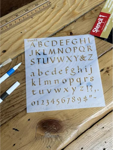Miniatura 2 de Stencil1 Plantillas de letras de caligrafía de 1/2 pulgada, letras y números, alfabeto minúscula y minúscula de Mylar para pintar a mano, dibujo