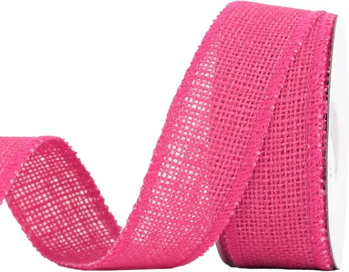 MEEDEE Cinta de arpillera rosa intenso, cinta de arpillera de yute natural de 1.5 pulgadas, cinta de yute rosa intenso, rollo de cintas de arpillera
