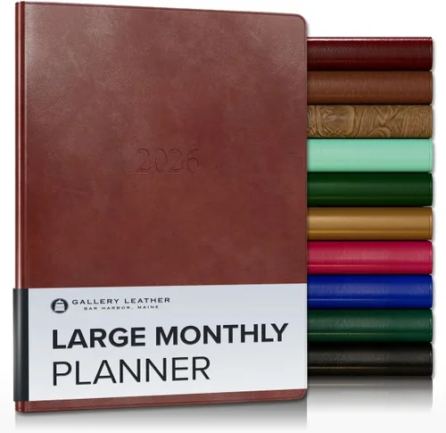 Miniatura 106 de Gallery Leather Agenda Mensual Grande 2025-2026, Elegantemente Encuadernada Planificador de Calendario y Cuaderno con Elegantes Bordes Dorados, 18