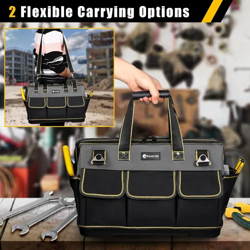 Miniatura 7 de Bolsa de herramientas de 20 pulgadas para hombres con base moldeada impermeable, bolsa de boca ancha de alta capacidad, bolsas de herramientas