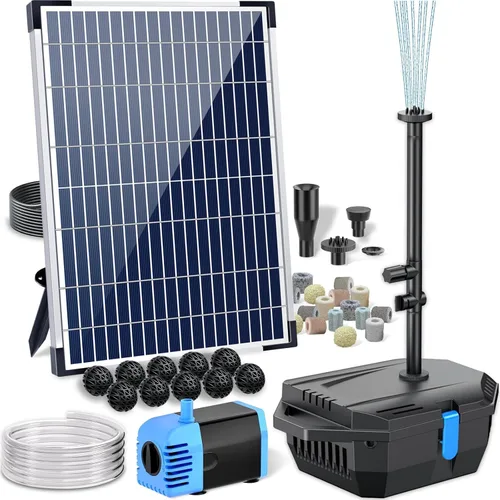 POPOSOAP Pond Filter with 12W Solar Fountain Pump, Solar Pond Filter with 160GPH Pump & Fountain Kit, Outdoor Filter Box with 6.6FT PVC Tubing,