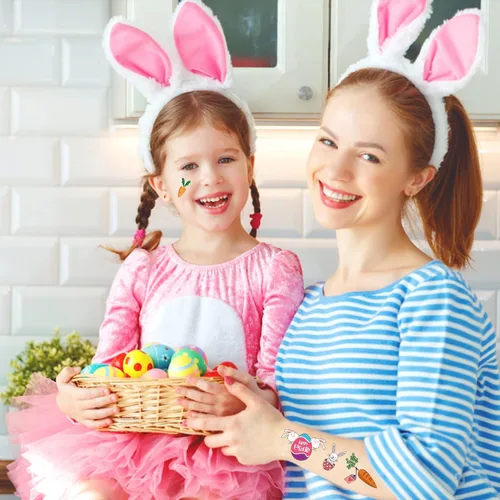 Miniatura 5 de Leesgel Tatuajes temporales de Pascua para niños, huevos de Pascua, conejo, calcomanías de tatuaje, suministros de decoración para niños y niñas