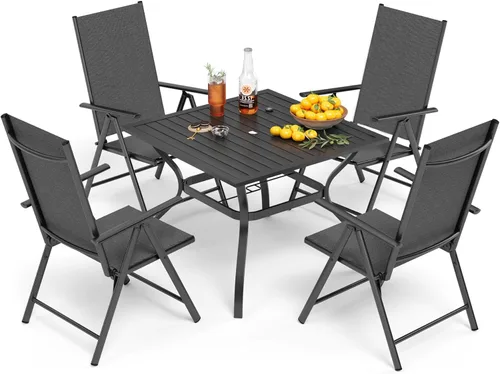 Miniatura 12 de PHI VILLA Juego de 3 piezas de muebles de bistró de patio, juego de muebles de bistró para exteriores con 2 sillas plegables reclinables y 1 mesa