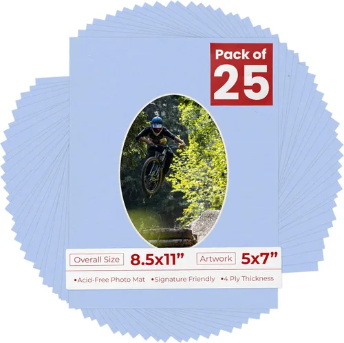 Miniatura 48 de Tapete de 8.5 x 11 pulgadas con corte biselado para fotos de 5 x 7 pulgadas, diseño ovalado, color azul bebé, sin ácidos, mate para proteger tus