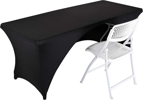 Miniatura 6 de LZY Paquete de 2 manteles ajustables para mesas plegables de 6 pies, espalda abierta, manteles rectangulares de elastano/elástico/elásticos