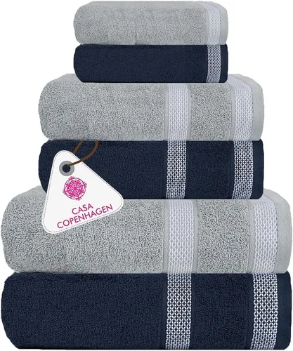 Miniatura 62 de CASA COPENHAGEN Solitaire Juego de 6 toallas - Negro, 600 GSM 2 toallas de baño 2 toallas de mano 2 toallitas, diseñadas en Dinamarca, hechas