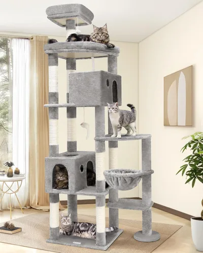 Globlazer Árbol gigante para gatos, árbol para gatos de interior de 83 pulgadas para gatos grandes y adultos, torre XXL para gatos con 9 postes gris