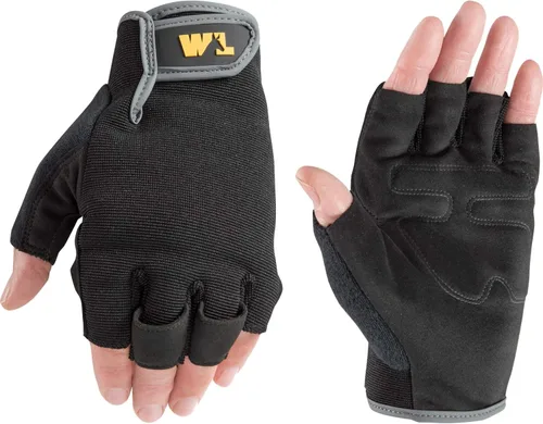 Wells Lamont Guantes de trabajo de palma de cuero sintético sin dedos para hombre, extra grandes (847XL)