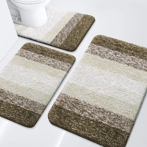 Miniatura 26 de Arotive - Juego de alfombras de baño de 3 piezas, alfombras de baño extra suaves y absorbentes, alfombrillas de baño lavables a máquina y que se
