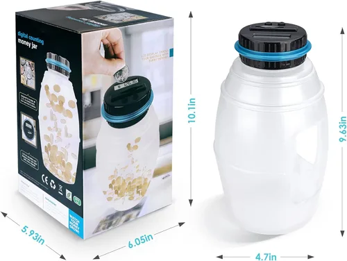 Miniatura 8 de Alcancía extra grande para niños y adultos, banco digital Vcertcpl con contador de monedas LCD, capacidad de 2.8 L, tarro de dinero para adultos