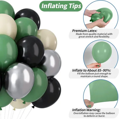 Miniatura 6 de Globos verdes y negros, globos metálicos de 12 pulgadas, color plateado, verde, arena, blanco y negro, globos de fiesta de fútbol, helio, globos