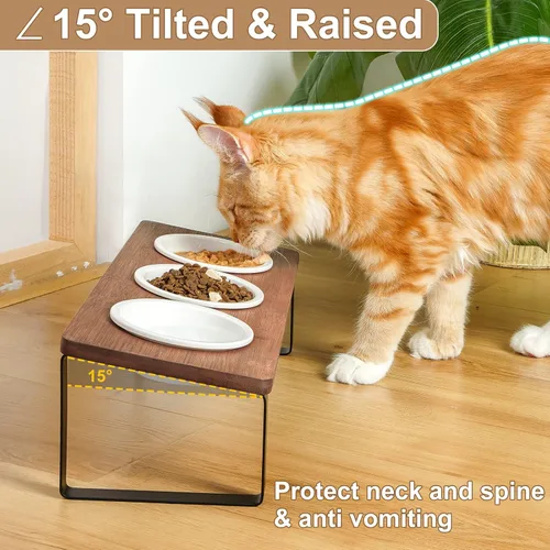 Miniatura 3 de Sunhoo Tazones Elevados para Comida y Agua de Gatos, Platos Inclinados Elevados para Gatitos, Juego de 3 Platos de Cerámica para Gatos