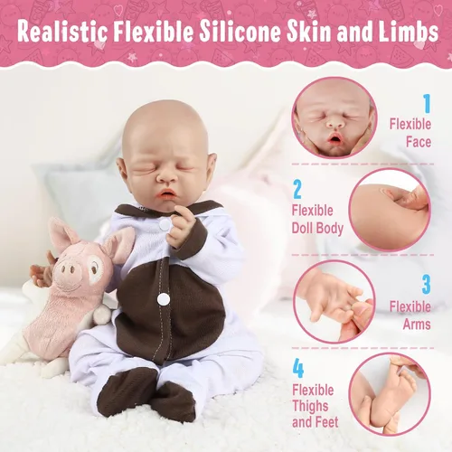 Miniatura 5 de Vollence Muñecas de silicona para dormir de 12 pulgadas con peso de 2.54 libras, [no vinilo], de silicona de cuerpo completo, realista, realista