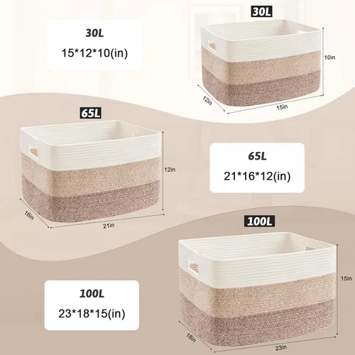 Miniatura 5 de Artfeel - Cesta de manta rectangular, cestas tejidas para almacenamiento, cesta de lavandería de 65L para mantas decorativas de guardería, juguetes