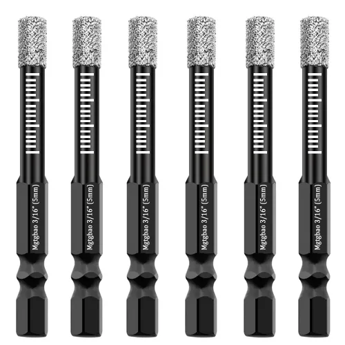 Miniatura 15 de Juego de 6 brocas de diamante seco de 1/2", 6 brocas de núcleo con vástago hexagonal de 12mm soldadas con cera de enfriamiento para azulejos