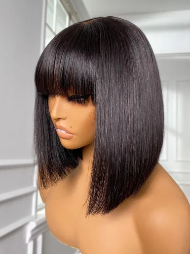 Miniatura 26 de Luvme Hair - Peluca Bob de encaje frontal con bordes rizados 4C, 10 pulgadas, cabello humano lacio tipo afro, sin pegamento, con separación profunda