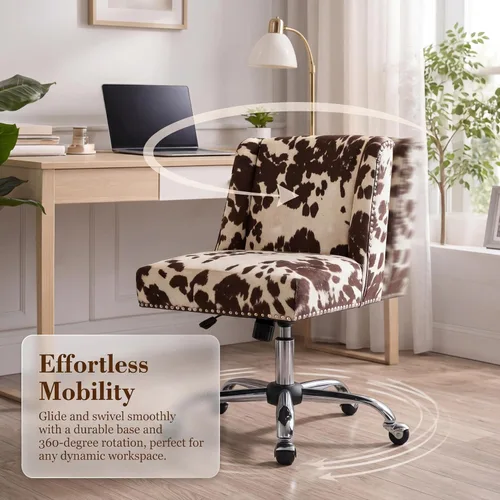 Miniatura 4 de Silla de escritorio con estampado de vaca, silla giratoria de escritorio con ruedas, silla tapizada para oficina en casa sin brazos para dormitorio